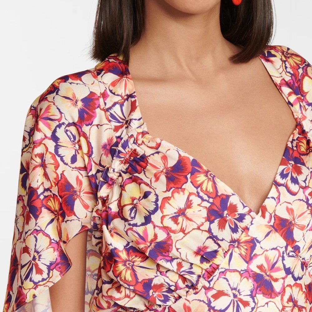 NWT Paco Rabanne Sunny Pansy Printed Cape Sleeve Floral Top Sz 34 - Picture 3 of 15